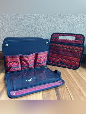 thirty-one Navy and Pink Patterned Storage Tote Set